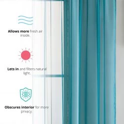 HLC.ME Lucento Sheer Rod Pocket Curtain Panels - Grey Teal - Set Of 2