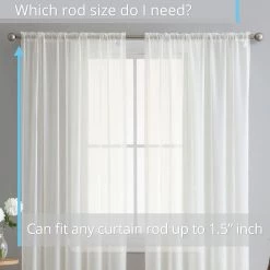 HLC.ME Lucento Sheer Rod Pocket Curtain Panels - Ivory - Set Of 2