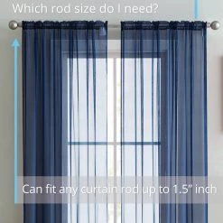 HLC.ME Lucento Sheer Rod Pocket Curtain Panels - Navy Blue - Set Of 2 9 HLC.ME Lucento Sheer Rod Pocket Curtain Panels - Navy Blue - Set Of 2