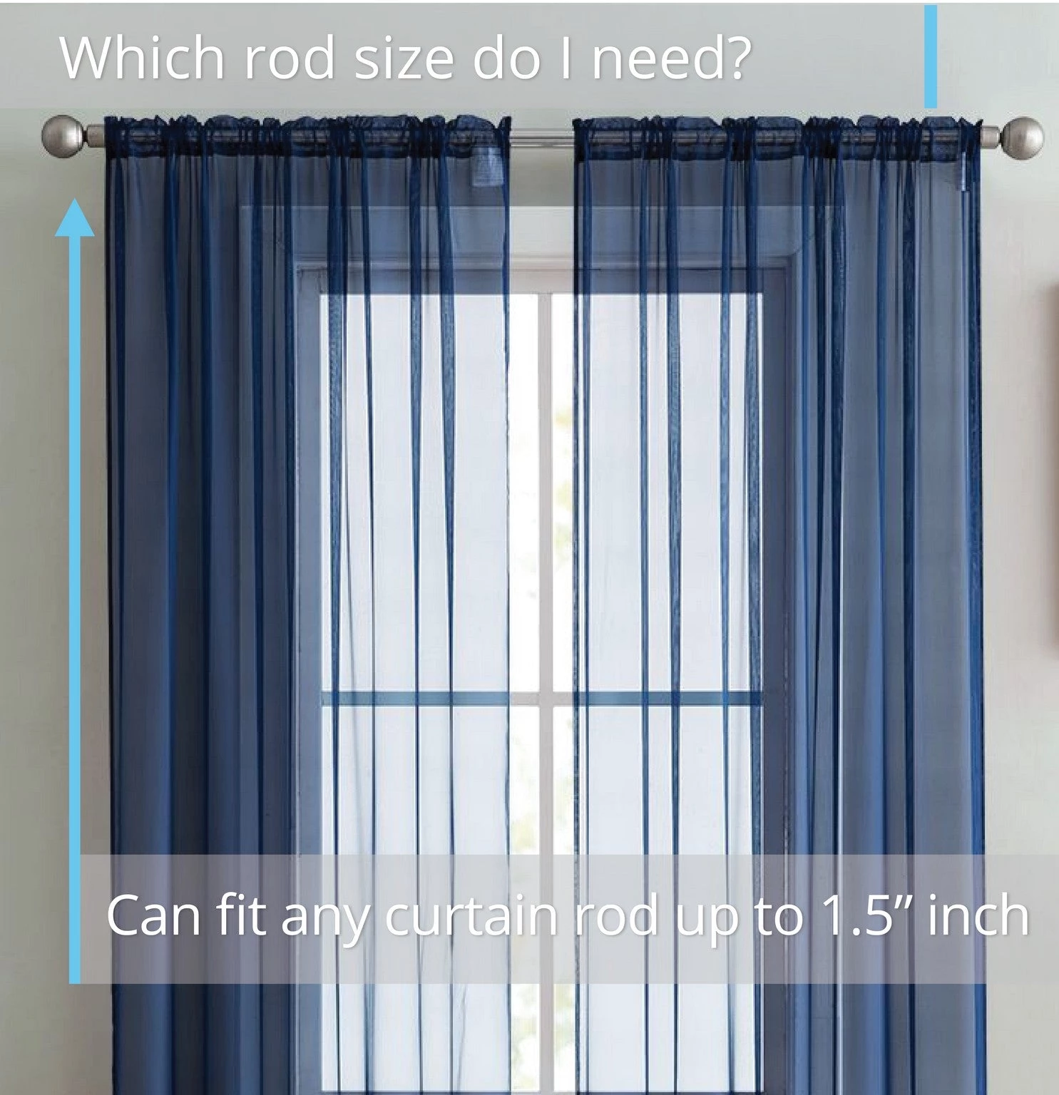 HLC.ME Lucento Sheer Rod Pocket Curtain Panels - Navy Blue - Set Of 2 4 HLC.ME Lucento Sheer Rod Pocket Curtain Panels - Navy Blue - Set Of 2