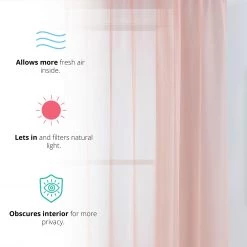 HLC.ME Lucento Sheer Rod Pocket Curtain Panels - Peach - Set Of 2