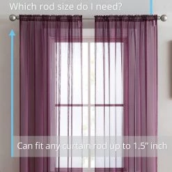 HLC.ME Sheer Curtains Lucento Sheer Rod Pocket Curtain Panels - Plum - Set Of 2