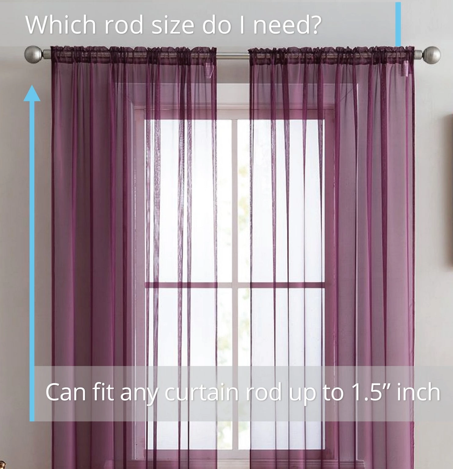 HLC.ME Sheer Curtains Lucento Sheer Rod Pocket Curtain Panels - Plum - Set Of 2 4 HLC.ME Sheer Curtains Lucento Sheer Rod Pocket Curtain Panels - Plum - Set Of 2