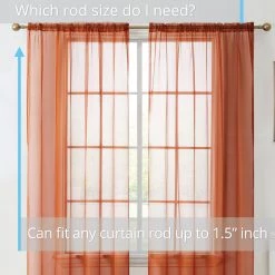 HLC.ME Lucento Sheer Rod Pocket Curtain Panels - Rust - Set Of 2
