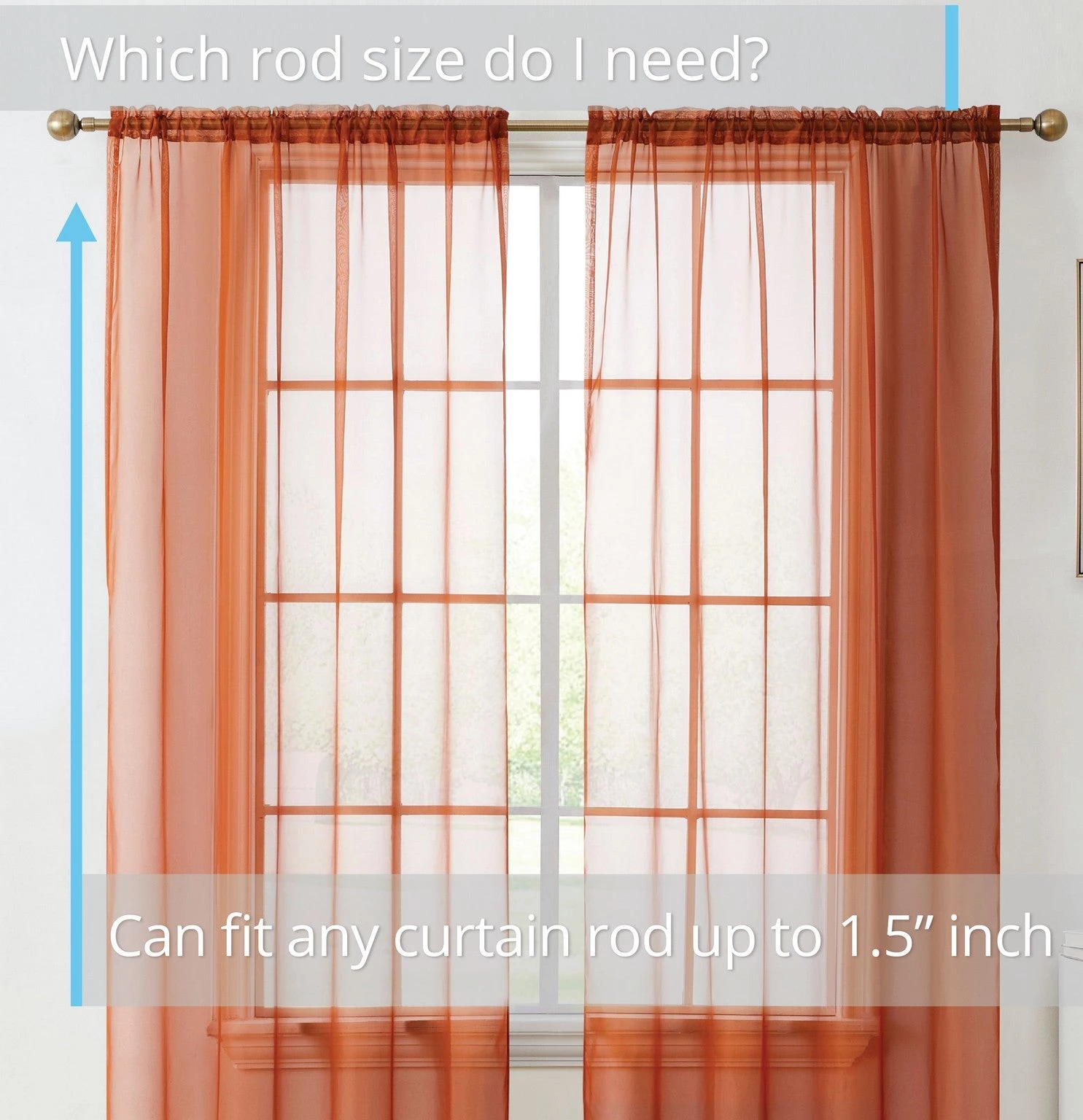 HLC.ME Lucento Sheer Rod Pocket Curtain Panels - Rust - Set Of 2 4 HLC.ME Lucento Sheer Rod Pocket Curtain Panels - Rust - Set Of 2