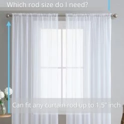 HLC.ME Lucento Sheer Rod Pocket Curtain Panels - White - Set Of 2 Sheer Curtains