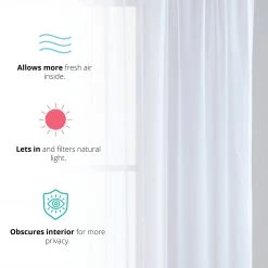 HLC.ME Lucento Sheer Rod Pocket Curtain Panels - White - Set Of 2 Sheer Curtains