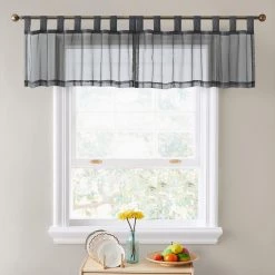 HLC.ME Faux Linen Curtains Sheer Tab Top Window Valance - Charcoal Grey