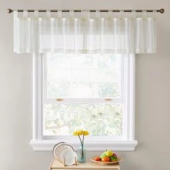 HLC.ME Sheer Tab Top Window Valance - Ivory Faux Linen Curtains