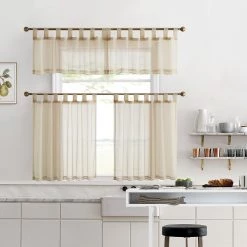 HLC.ME Faux Linen Curtains Lucento Sheer Tab Top Tiers - White - Set Of 2 7 HLC.ME Faux Linen Curtains Lucento Sheer Tab Top Tiers - White - Set Of 2