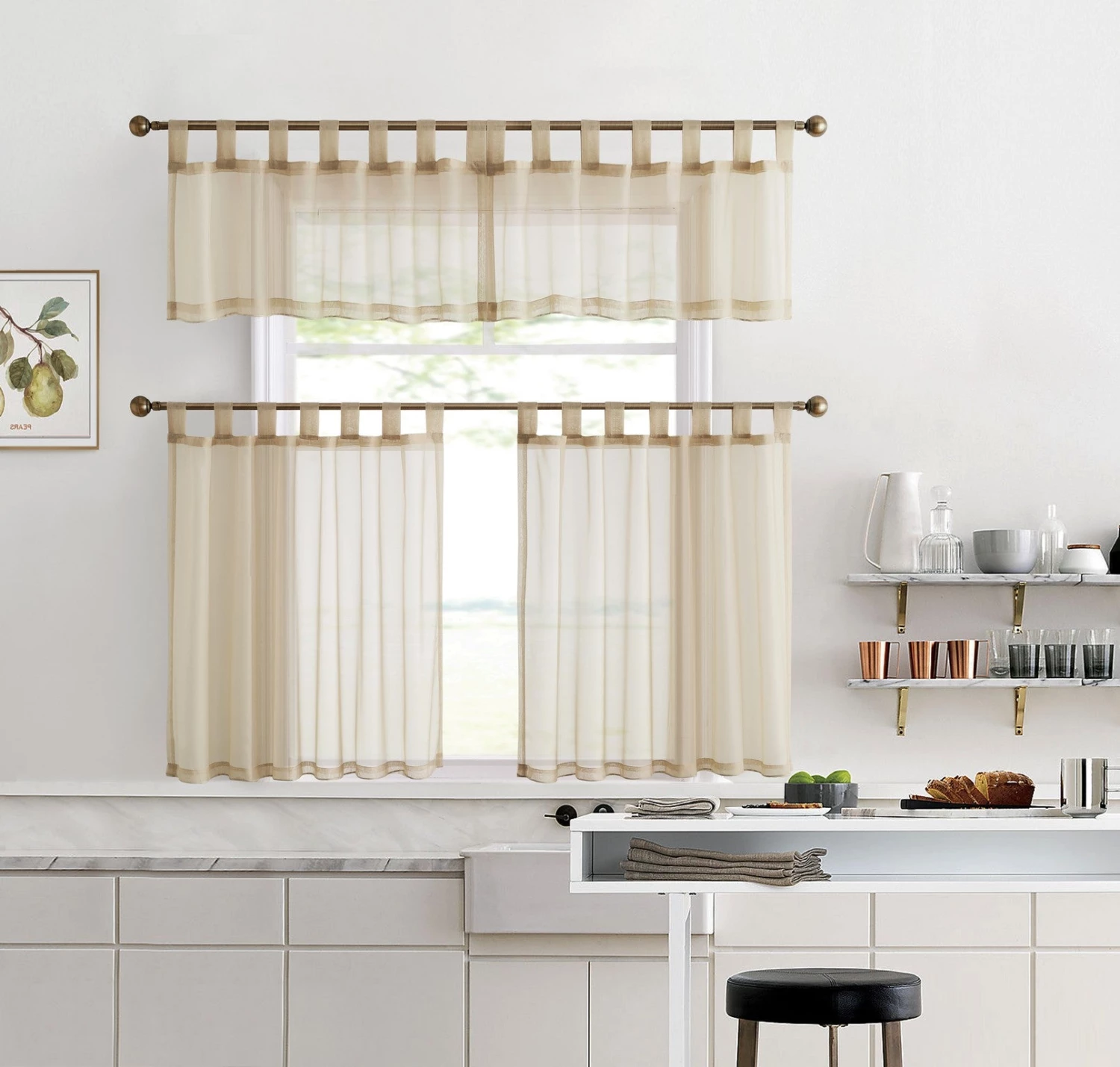 HLC.ME Faux Linen Curtains Lucento Sheer Tab Top Tiers - White - Set Of 2 5 HLC.ME Faux Linen Curtains Lucento Sheer Tab Top Tiers - White - Set Of 2