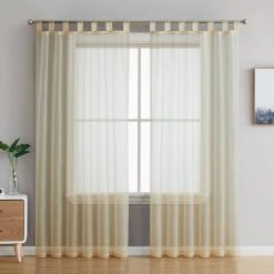 HLC.ME Lucento Sheer Tab Top Curtain Panels - Beige - Set Of 2