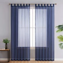 HLC.ME Lucento Sheer Tab Top Curtain Panels - Navy Blue - Set Of 2