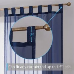 HLC.ME Lucento Sheer Tab Top Curtain Panels - Navy Blue - Set Of 2
