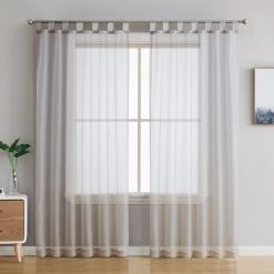 HLC.ME Sheer Curtains Lucento Sheer Tab Top Curtain Panels - Silver Grey - Set Of 2
