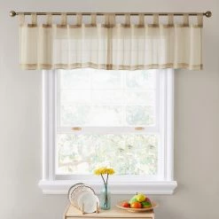 HLC.ME Sheer Tab Top Window Valance - Antique Taupe Faux Linen Curtains