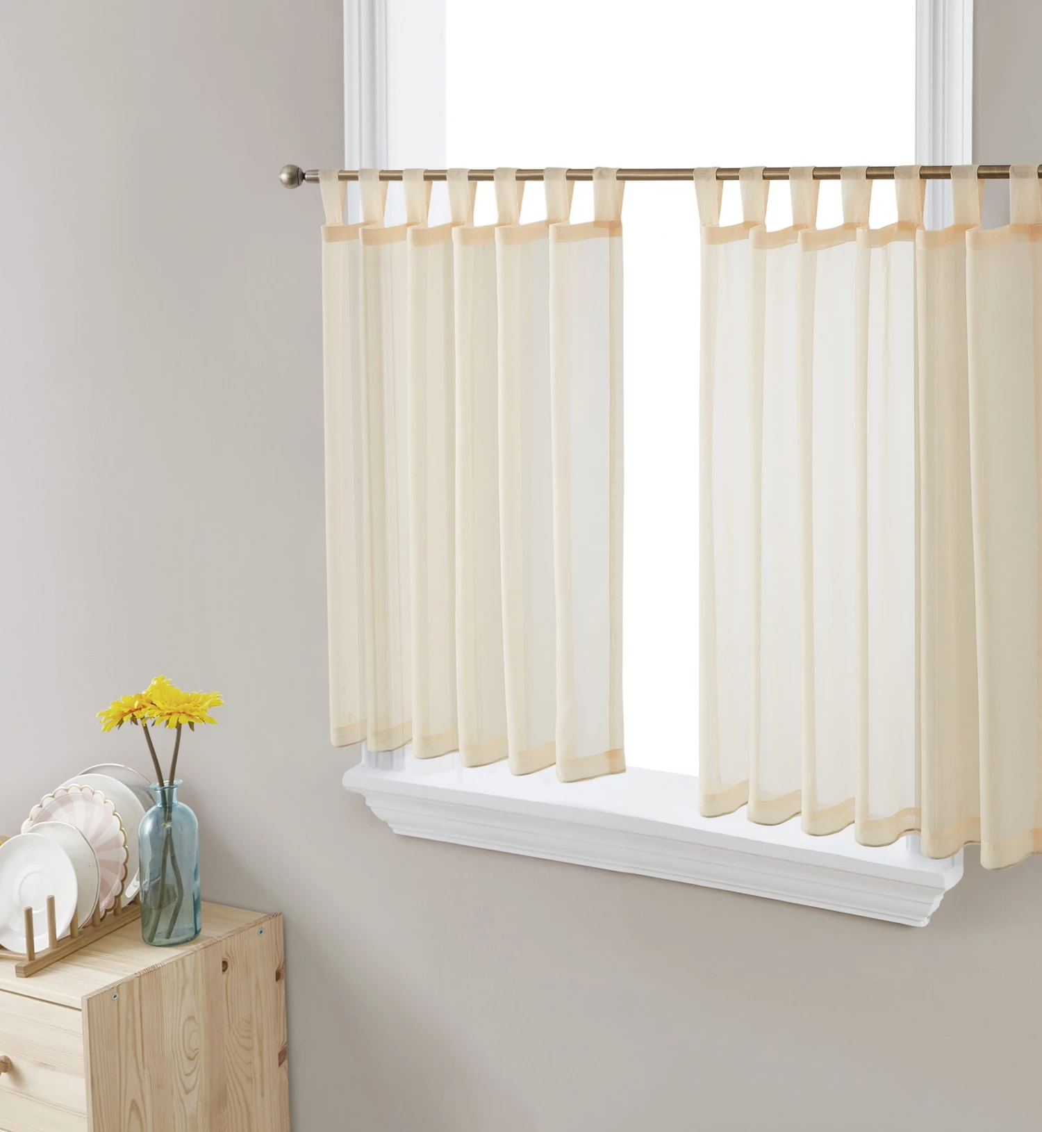 HLC.ME Lucento Sheer Tab Top Tiers - Beige - Set Of 2 3 HLC.ME Lucento Sheer Tab Top Tiers - Beige - Set Of 2