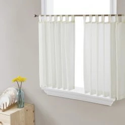 HLC.ME Lucento Sheer Tab Top Tiers - Ivory - Set Of 2 Faux Linen Curtains