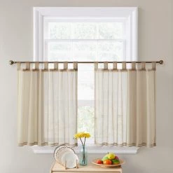 HLC.ME Faux Linen Curtains Lucento Sheer Tab Top Tiers - White - Set Of 2