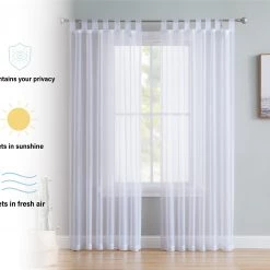 HLC.ME Sheer Curtains Lucento Sheer Tab Top Curtain Panels - White - Set Of 2 11 HLC.ME Sheer Curtains Lucento Sheer Tab Top Curtain Panels - White - Set Of 2