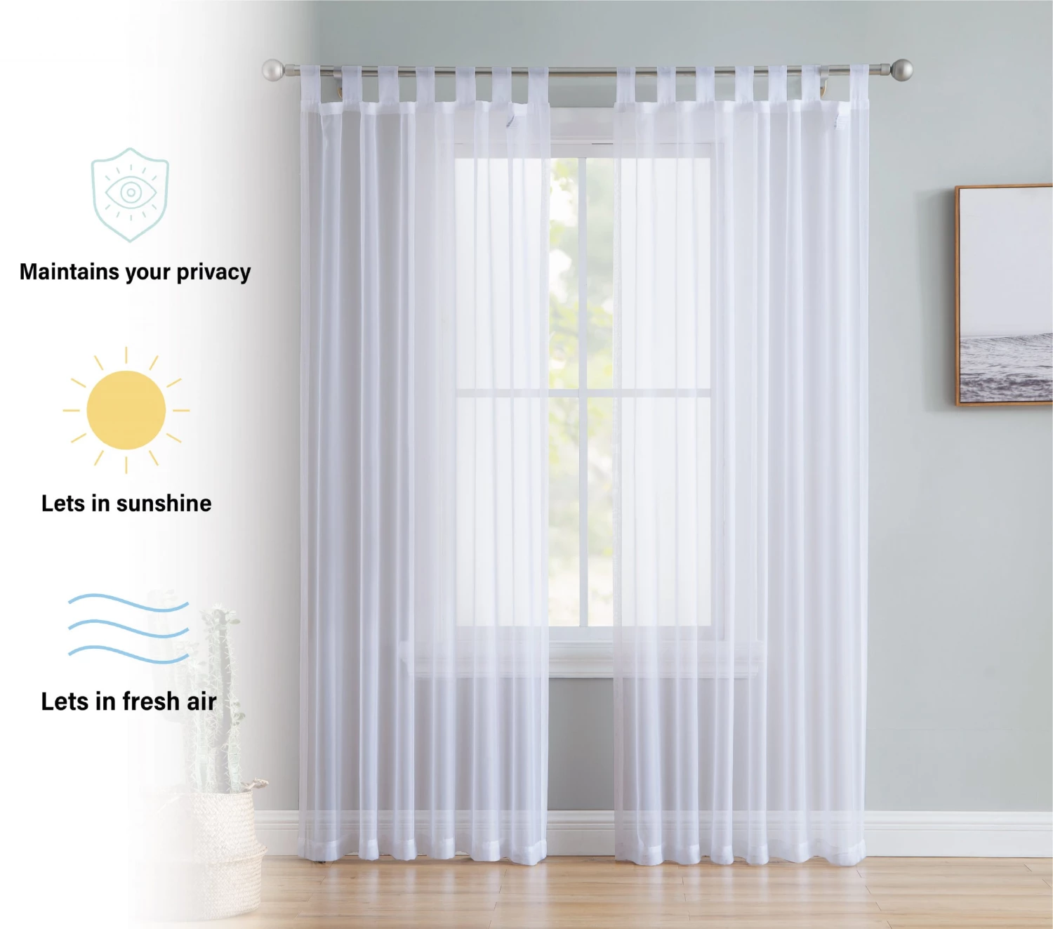 HLC.ME Sheer Curtains Lucento Sheer Tab Top Curtain Panels - White - Set Of 2 5 HLC.ME Sheer Curtains Lucento Sheer Tab Top Curtain Panels - White - Set Of 2