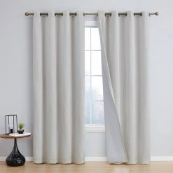 HLC.ME Siena Geometric 100% Blackout Grommet Curtains - Ivory - Set Of 2