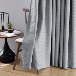 HLC.ME Blackout Curtains Siena Geometric 100% Blackout Grommet Curtains - Light Grey - Set Of 2