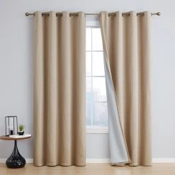 HLC.ME Blackout Curtains Siena Geometric 100% Blackout Grommet Curtains - Taupe - Set Of 2