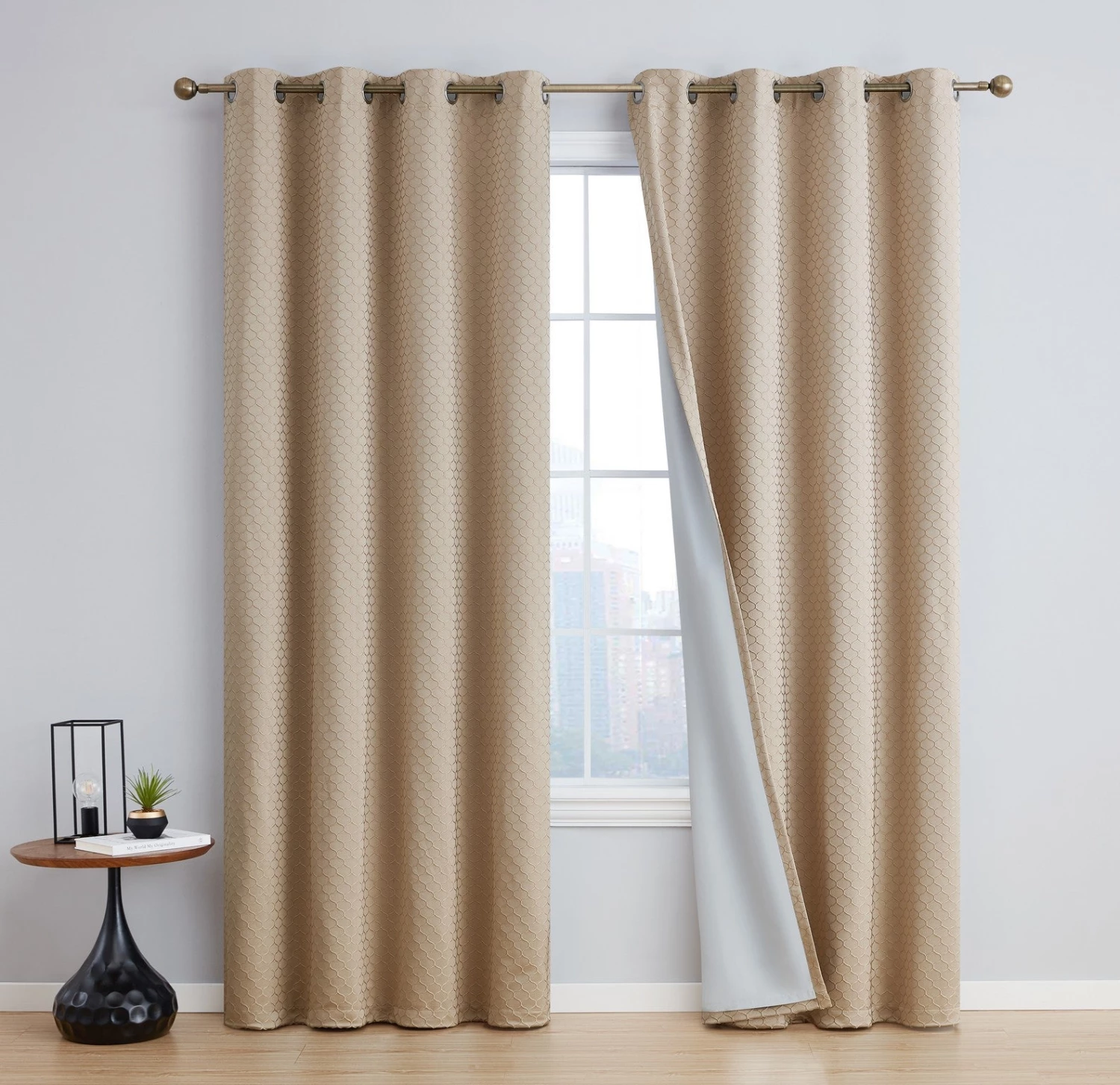 HLC.ME Blackout Curtains Siena Geometric 100% Blackout Grommet Curtains - Taupe - Set Of 2 4 HLC.ME Blackout Curtains Siena Geometric 100% Blackout Grommet Curtains - Taupe - Set Of 2