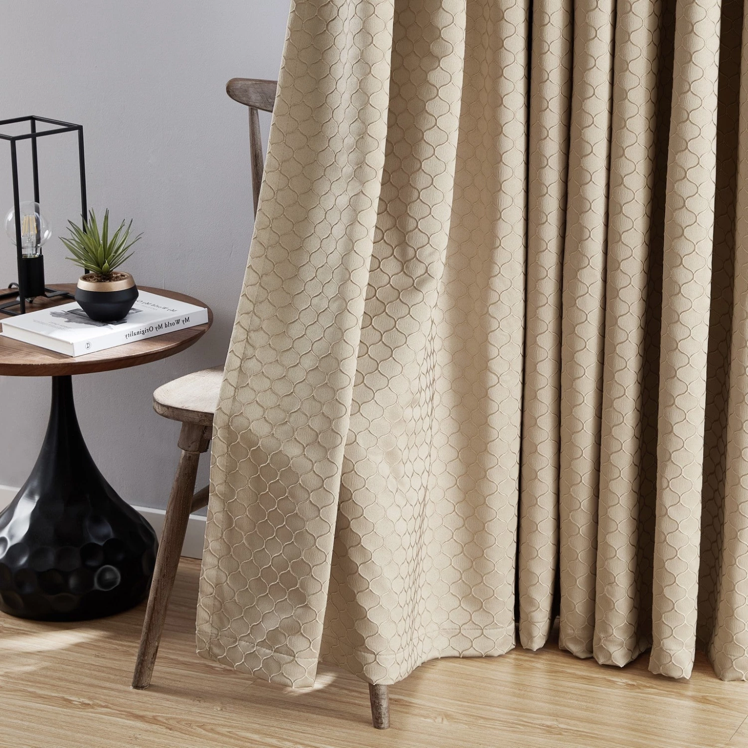 HLC.ME Blackout Curtains Siena Geometric 100% Blackout Grommet Curtains - Taupe - Set Of 2 6 HLC.ME Blackout Curtains Siena Geometric 100% Blackout Grommet Curtains - Taupe - Set Of 2