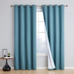 HLC.ME Siena Geometric 100% Blackout Grommet Curtains - Teal - Set Of 2