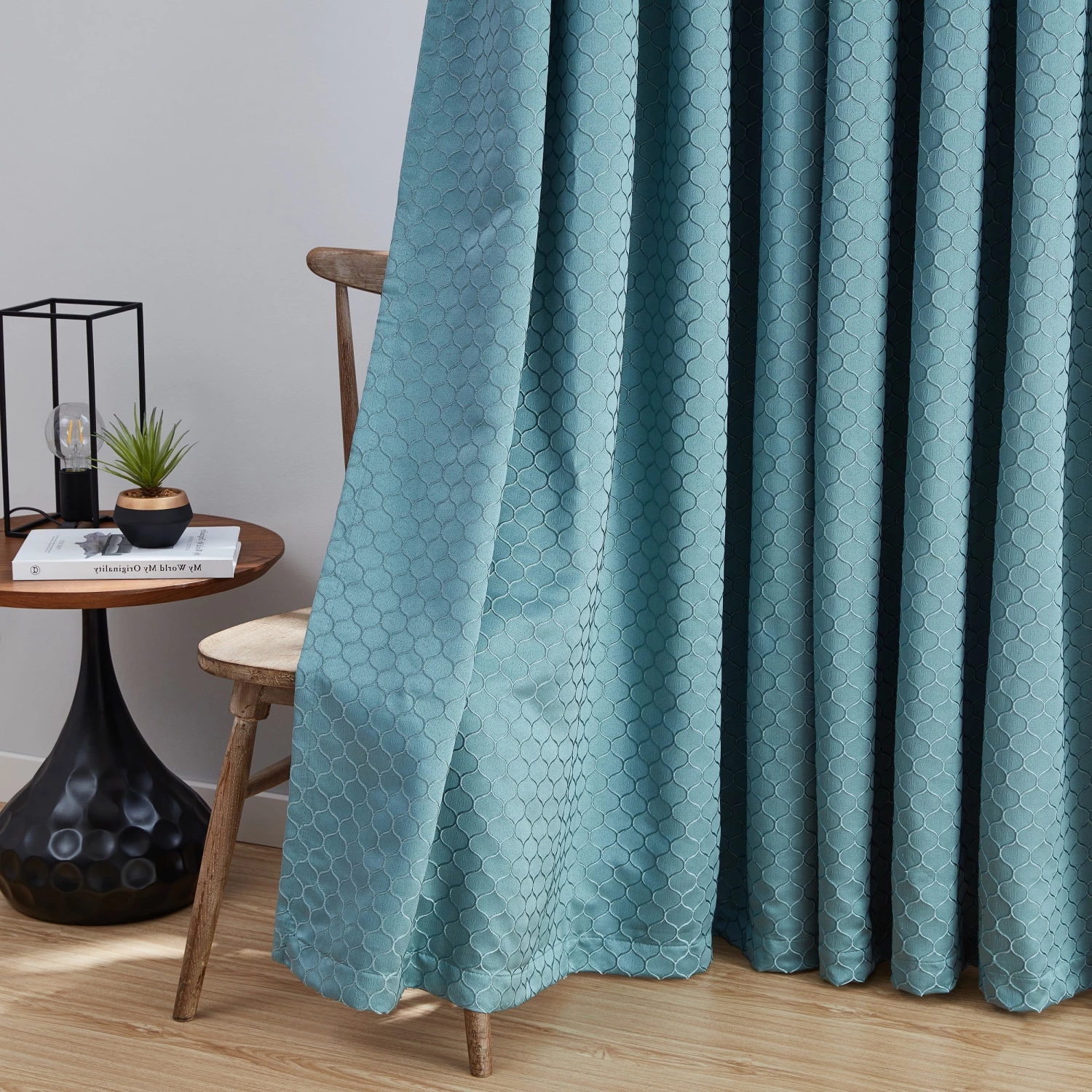 HLC.ME Siena Geometric 100% Blackout Grommet Curtains - Teal - Set Of 2 6 HLC.ME Siena Geometric 100% Blackout Grommet Curtains - Teal - Set Of 2