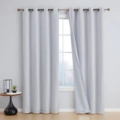HLC.ME Blackout Curtains Siena Geometric 100% Blackout Grommet Curtains - White - Set Of 2