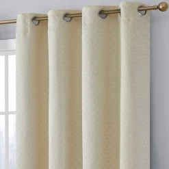 HLC.ME Siena Geometric 100% Blackout Grommet Curtains - Beige - Set Of 2