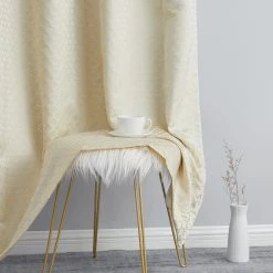 HLC.ME Siena Geometric 100% Blackout Grommet Curtains - Beige - Set Of 2