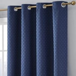 HLC.ME Blackout Curtains Siena Geometric 100% Blackout Grommet Curtains - Navy - Set Of 2