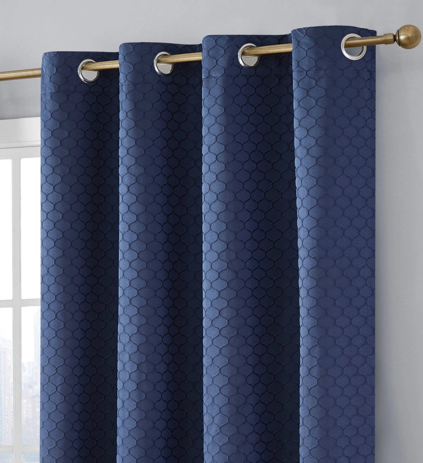 HLC.ME Blackout Curtains Siena Geometric 100% Blackout Grommet Curtains - Navy - Set Of 2 4 HLC.ME Blackout Curtains Siena Geometric 100% Blackout Grommet Curtains - Navy - Set Of 2