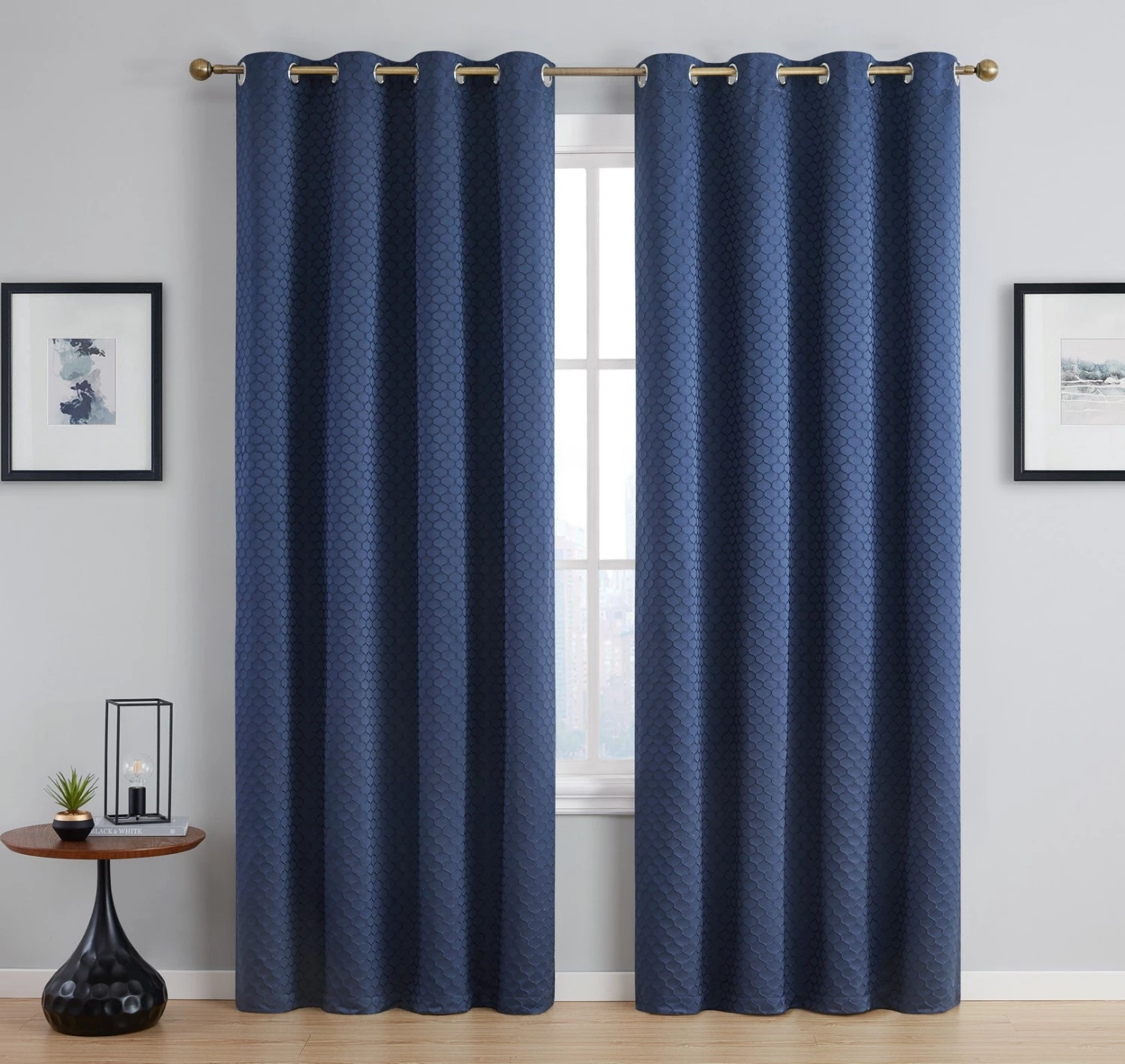 HLC.ME Blackout Curtains Siena Geometric 100% Blackout Grommet Curtains - Navy - Set Of 2 3 HLC.ME Blackout Curtains Siena Geometric 100% Blackout Grommet Curtains - Navy - Set Of 2