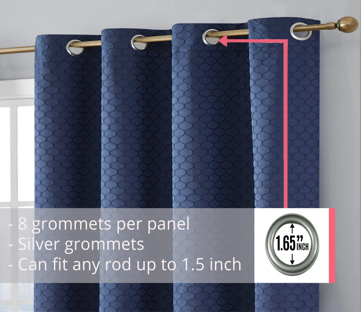 HLC.ME Blackout Curtains Siena Geometric 100% Blackout Grommet Curtains - Navy - Set Of 2 5 HLC.ME Blackout Curtains Siena Geometric 100% Blackout Grommet Curtains - Navy - Set Of 2