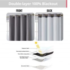 HLC.ME Siena Geometric 100% Blackout Grommet Curtains - Charcoal - Set Of 2 Blackout Curtains