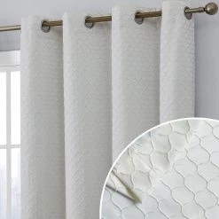 HLC.ME Siena Geometric 100% Blackout Grommet Curtains - Ivory - Set Of 2