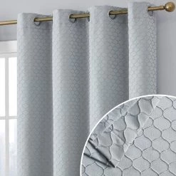 HLC.ME Blackout Curtains Siena Geometric 100% Blackout Grommet Curtains - Light Grey - Set Of 2
