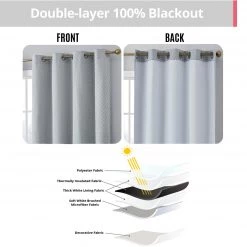HLC.ME Blackout Curtains Siena Geometric 100% Blackout Grommet Curtains - Light Grey - Set Of 2