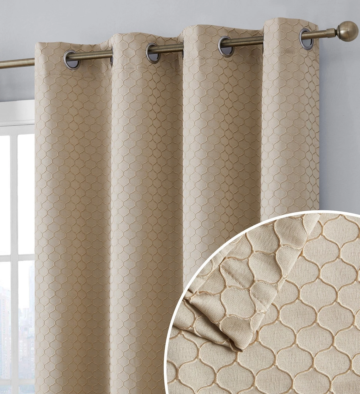HLC.ME Blackout Curtains Siena Geometric 100% Blackout Grommet Curtains - Taupe - Set Of 2 3 HLC.ME Blackout Curtains Siena Geometric 100% Blackout Grommet Curtains - Taupe - Set Of 2