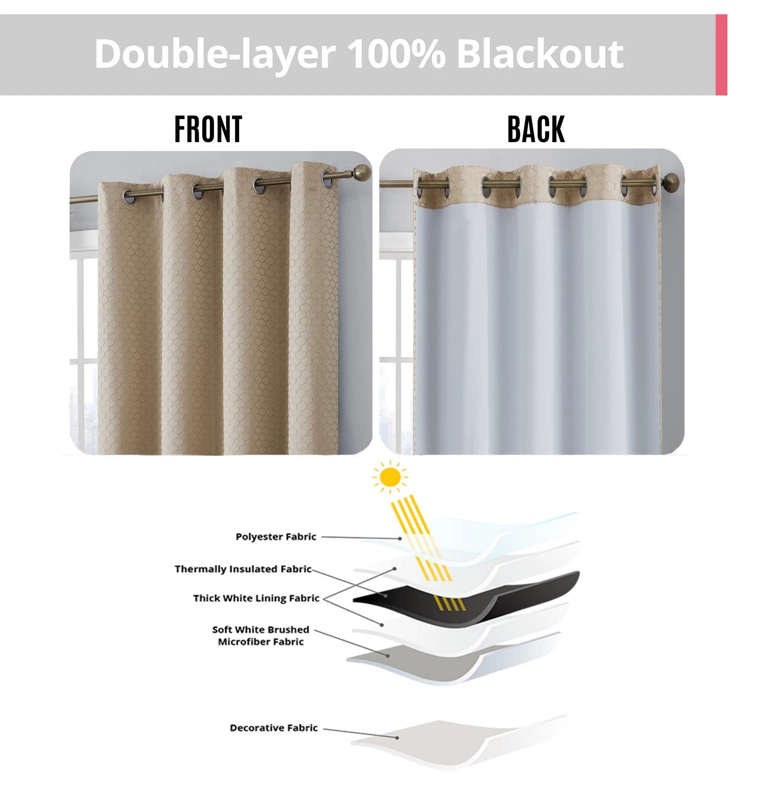 HLC.ME Blackout Curtains Siena Geometric 100% Blackout Grommet Curtains - Taupe - Set Of 2 9 HLC.ME Blackout Curtains Siena Geometric 100% Blackout Grommet Curtains - Taupe - Set Of 2