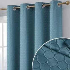 HLC.ME Siena Geometric 100% Blackout Grommet Curtains - Teal - Set Of 2