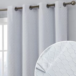 HLC.ME Blackout Curtains Siena Geometric 100% Blackout Grommet Curtains - White - Set Of 2