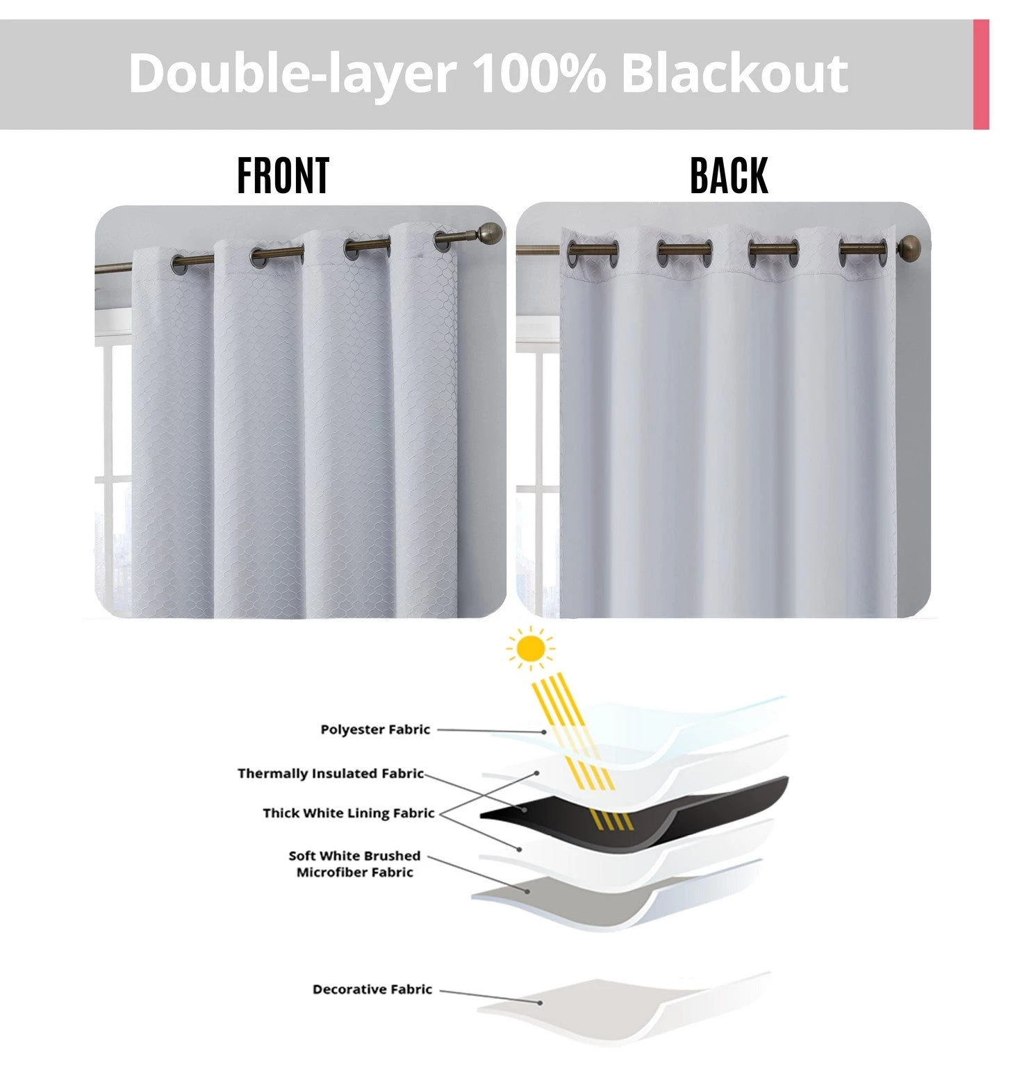 HLC.ME Blackout Curtains Siena Geometric 100% Blackout Grommet Curtains - White - Set Of 2 9 HLC.ME Blackout Curtains Siena Geometric 100% Blackout Grommet Curtains - White - Set Of 2