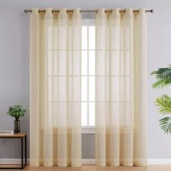 HLC.ME Sierra Linen Sheer Grommet Curtain Panels - Beige - Set Of 2