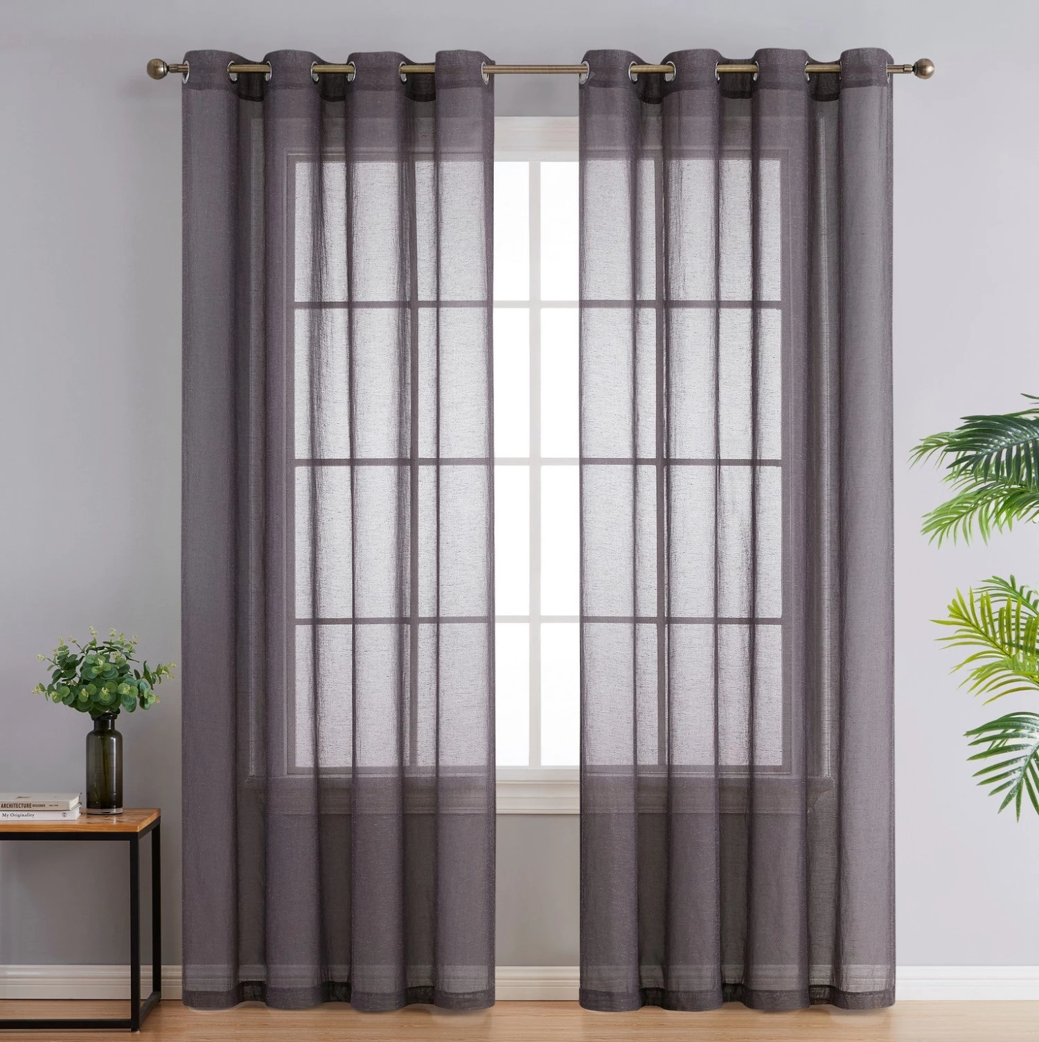 HLC.ME Sierra Linen Sheer Grommet Curtain Panels - Charcoal Grey - Set Of 2 Sheer Curtains 4 HLC.ME Sierra Linen Sheer Grommet Curtain Panels - Charcoal Grey - Set Of 2 Sheer Curtains